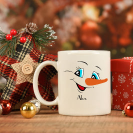 Taza De Café Nombre personalizado Navidades Cara de Snowman