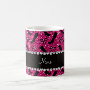 Taza De Café Nombre personalizado neón purpurina rosado calient