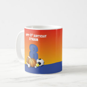 Taza De Café Nombre personalizado Niño 8Bolas Deportivas de cum