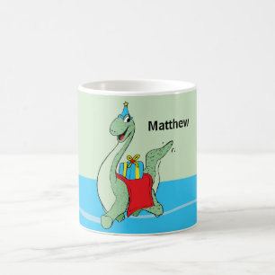 Taza De Café Nombre personalizado, niño, dinosaurio de cumpleañ