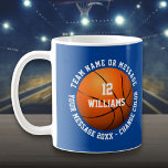 Taza De Café Nombre personalizado Número Equipo Nombre Balonces<br><div class="desc">Regalo de baloncesto con nombre personalizado,  número,  nombre del equipo y mensaje. Puedes personalizar el color de fondo para que coincida con tu equipo favorito. Diseñado por Thisisnotme©</div>
