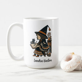 Taza De Café Nombre personalizado o texto con bruja estudiando