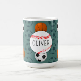 Taza De Café Nombre personalizado para niños patrón de béisbol 