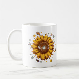 Taza De Café Nombre personalizado para regalo de girasol retro