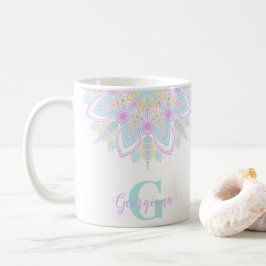 Taza De Café Nombre personalizado Pastel Arcoiris Floral Sundal