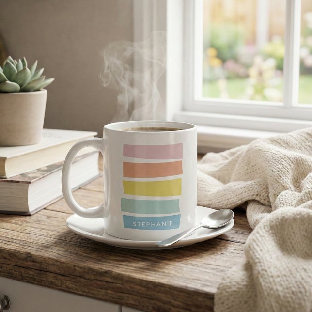 Taza De Café Nombre personalizado Pastel Moda Geométrica Simple (Subido por el creador)