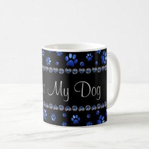 Taza De Café Nombre personalizado, patas de perro brillantes az