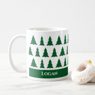 Taza De Café Nombre personalizado Patrón de árbol verde moderno