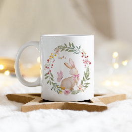 Taza De Café Nombre personalizado Patrón de conejo rosa de Pasc