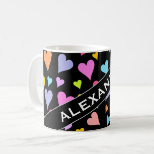 Taza De Café Nombre personalizado + patrón de corazón diverti