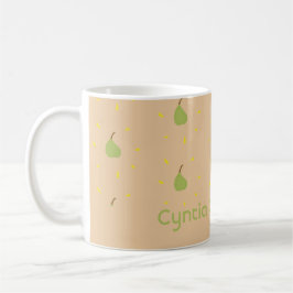 Taza De Café Nombre personalizado patrón de pera verde marrón