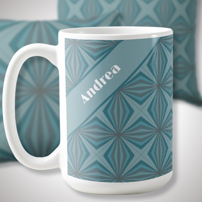 Taza De Café Nombre personalizado Patrón Verde azulado retro (Subido por el creador)