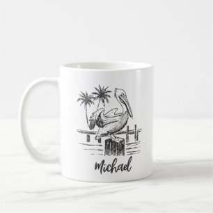 Taza De Café Nombre Personalizado Pelican En Un Árbol Post Palm