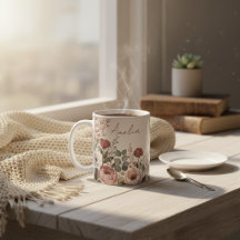 Nombre Personalizado Peonía Botánica Acuarela para