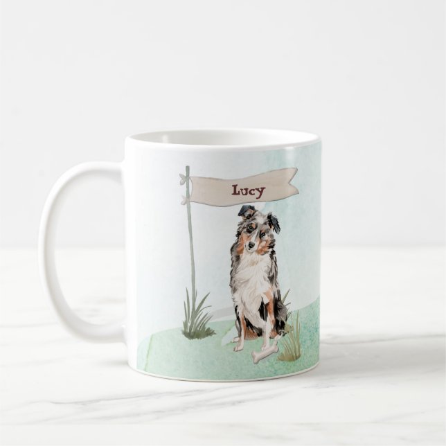 Taza De Café Nombre personalizado Perro Mascota pastor australi (Izquierda)