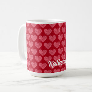Taza De Café Nombre personalizado personalizado de Red and Pink