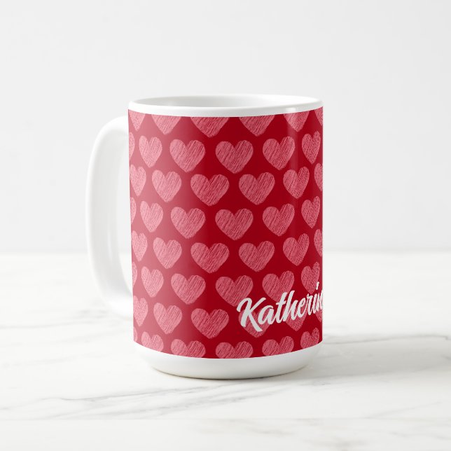 Taza De Café Nombre personalizado personalizado de Red and Pink (Anverso izquierdo)