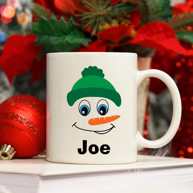 Taza De Café Nombre personalizado personalizado personalizado G (Personalized Custom Name Snowman Green Hat Coffee Mug
)