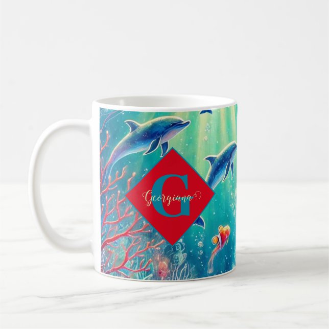 Taza De Café Nombre personalizado Poinsettia de arrecife floral (Izquierda)