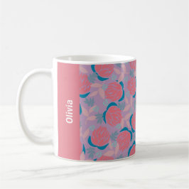Taza De Café Nombre personalizado protésico floral naranja rosa