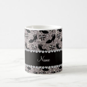 Taza De Café Nombre personalizado purpurina plata zapatos arcos