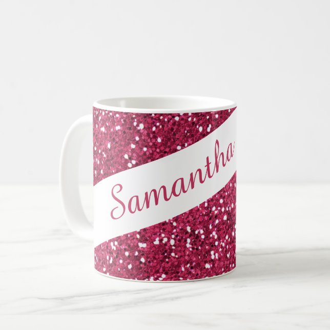 Taza De Café Nombre personalizado purpurina rosado brillante (Anverso izquierdo)