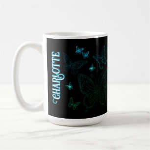 Taza De Café Nombre personalizado Regalo de mariposa verde azul