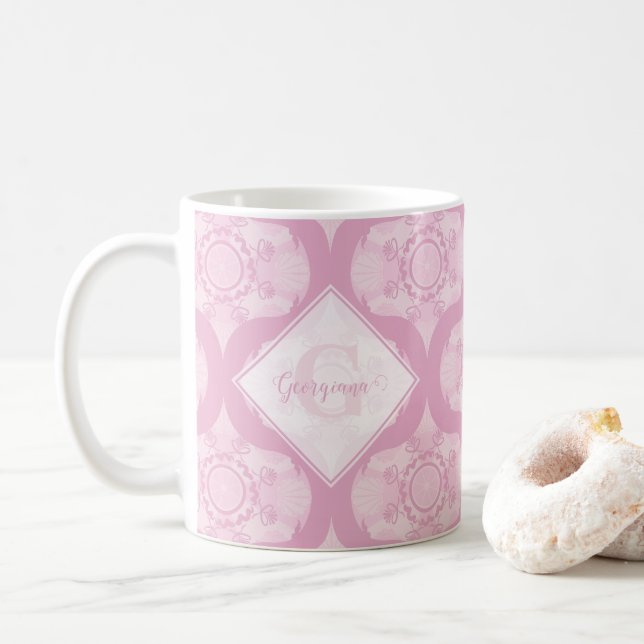 Taza De Café Nombre personalizado retro 1970 Preppy en Mandala  (Con donut)