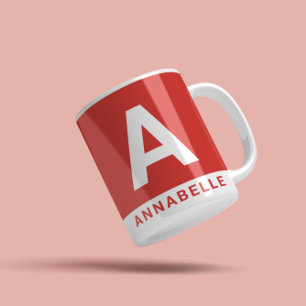 Taza De Café Nombre personalizado rojo con bloque de color mode