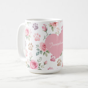 Taza De Café Nombre Personalizado Rosa Acuarela y Huella de Pat