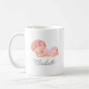 Taza De Café Nombre personalizado rosa del Chica que duerme en 
