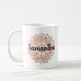 Taza De Café Nombre personalizado Rosa Gold Mandala Mug