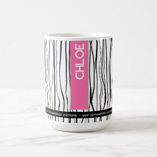 Taza De Café Nombre personalizado rosa y negro moderno