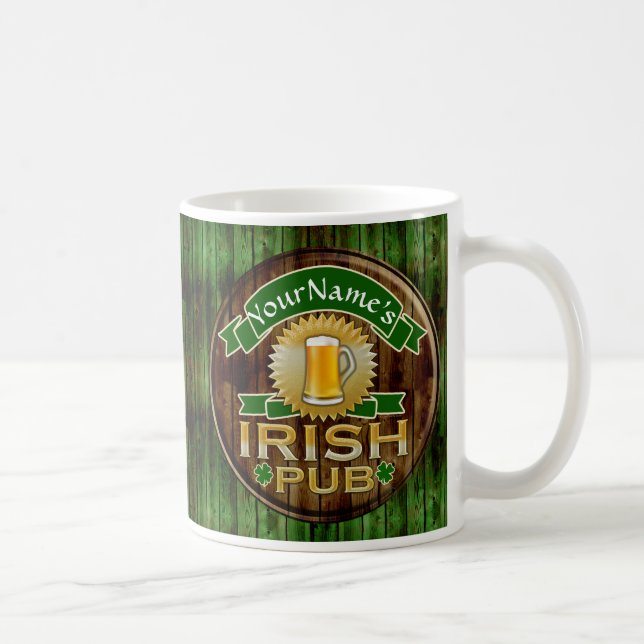 Taza De Café Nombre personalizado: Rótulo de pub irlandés St. P (Derecha)
