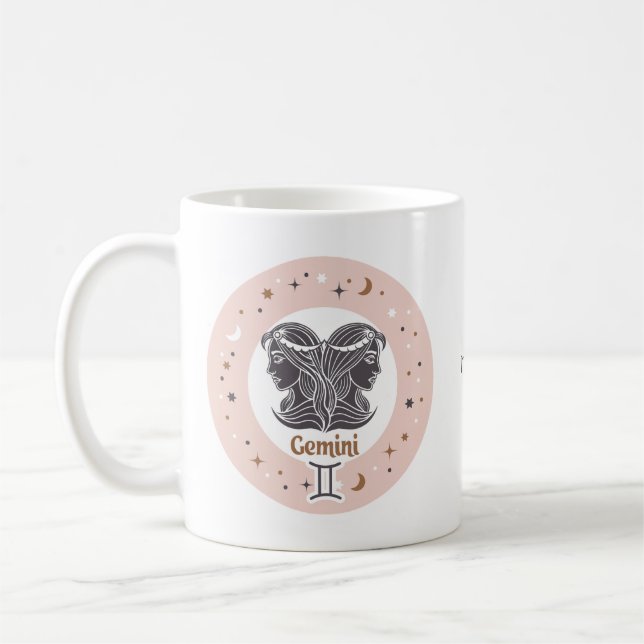 Taza De Café Nombre personalizado Rótulo Zodiac Gemini (Izquierda)