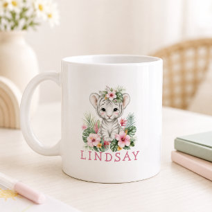 Taza De Café Nombre personalizado safari de tigre bebé selva