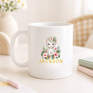 Taza De Café Nombre personalizado safari jungla tigre bebé