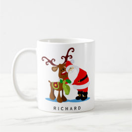 Taza De Café Nombre personalizado Santa y Navidades renos