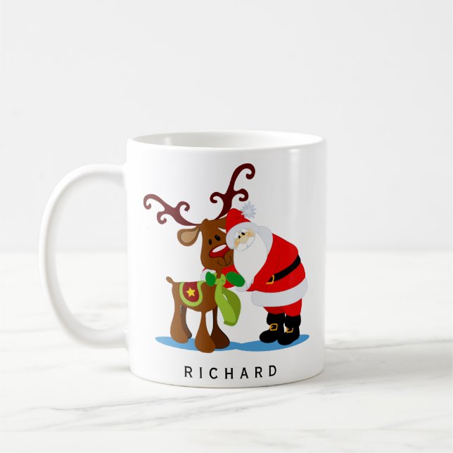 Taza De Café Nombre personalizado Santa y Navidades renos (Izquierda)
