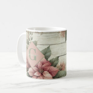 Taza De Café Nombre personalizado Shabby Chic Pastel Poinsettia