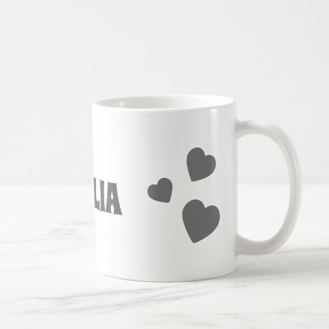 Taza De Café Nombre personalizado simple corazones grises senci (Derecha)