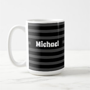 Taza De Café Nombre personalizado simple rayado oscuro gris y n