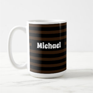 Taza De Café Nombre personalizado simple rayado oscuro y negro
