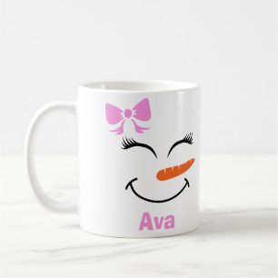 Taza De Café Nombre personalizado Snowgirl Pink Bow