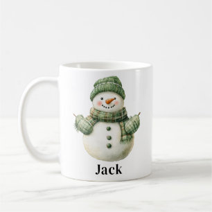 Taza De Café Nombre personalizado Snowman Green Gorra