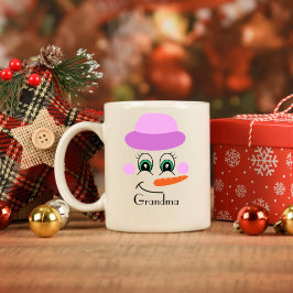 Taza De Café Nombre personalizado Snowman Purple Gorra Scarf
