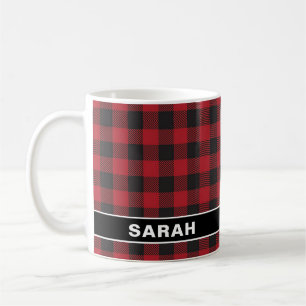 Taza De Café Nombre personalizado Tartán de Cuadro de Búfalo Ro
