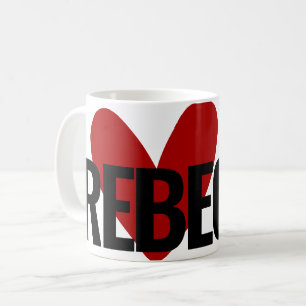 Taza De Café Nombre personalizado Texto Enorme Corazón Rojo Sim