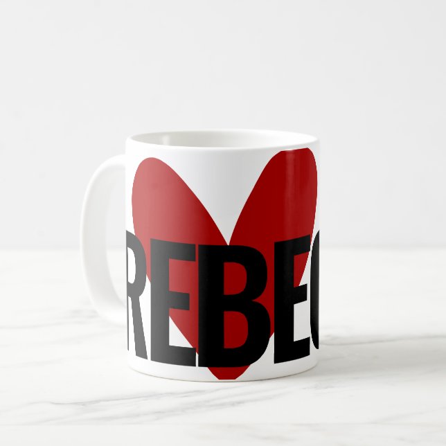 Taza De Café Nombre personalizado Texto Enorme Corazón Rojo Sim (Anverso izquierdo)