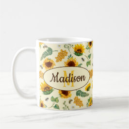 Taza De Café Nombre personalizado Texto Mug Sunflowers Abejas d